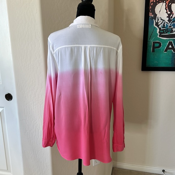 Super Cute Faded Glory Pink & White Ombre Button Down Shirt Size Large (12-14) - Picture 3 of 9